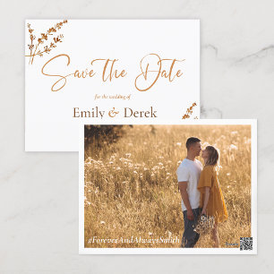 Elegant Boho Photo Orange Flowers Save the Date Postcard