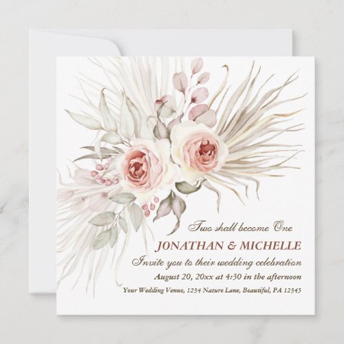 Elegant Boho Pink Blush Floral Christian Wedding Invitation