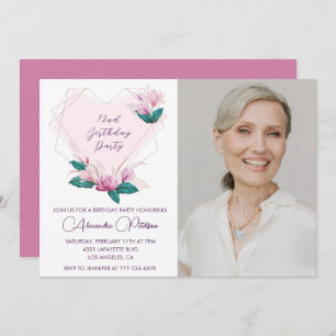 Elegant Boho Pink Floral Photo 72nd birthday Invitation