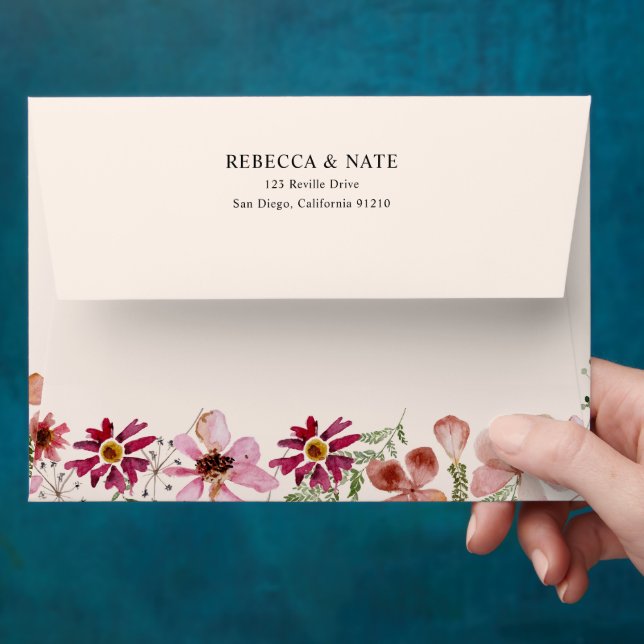 Elegant Boho Pink Florals 5x7 Card Envelope (Hand)