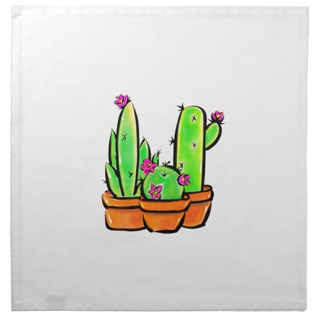 Elegant boho pink flowering cacti succulents  cloth napkin (Front)