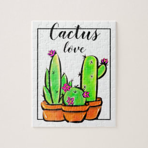 Elegant boho pink flowering cacti succulents  jigsaw puzzle