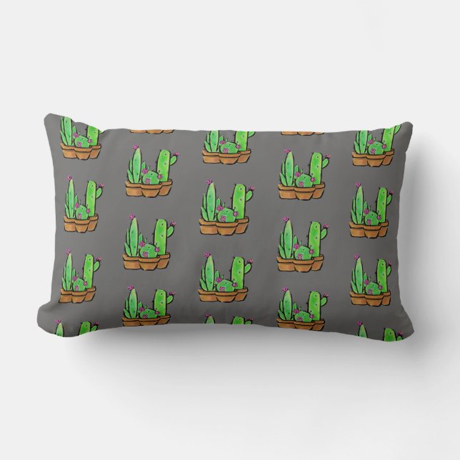 Elegant boho pink flowering cacti succulents  lumbar pillow (Front)