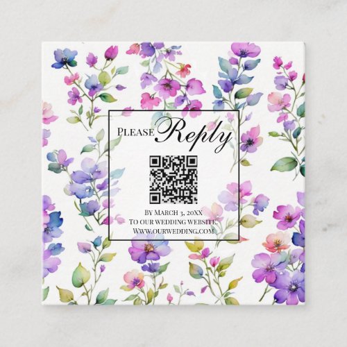 Elegant boho pink purple wildflowers QR code Enclosure Card