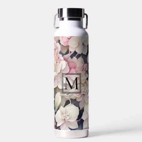Elegant boho pink watercolor floral hydrangeas  water bottle