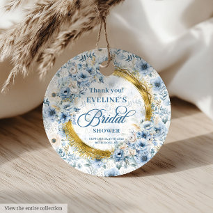 Elegant Boho Powder Blue Gold Floral Bridal Shower Favor Tags