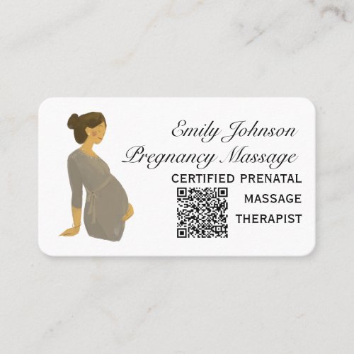 Elegant Boho Prenatal Massage Therapist QR Code Business Card