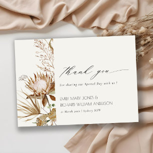 Elegant Boho Protea Dried Palm Floral Wedding Thank You Card