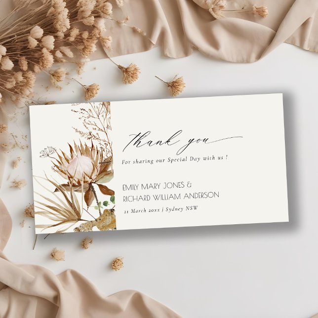 Elegant Boho Protea Dried Palm Floral Wedding Thank You Card (Creator Uploaded)