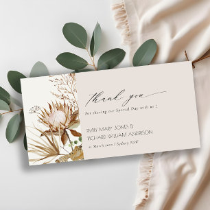 Elegant Boho Protea Dried Palm Floral Wedding  Thank You Card
