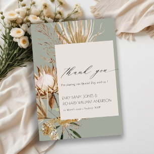 Elegant Boho Protea Dried Palm Floral Wedding Thank You Card