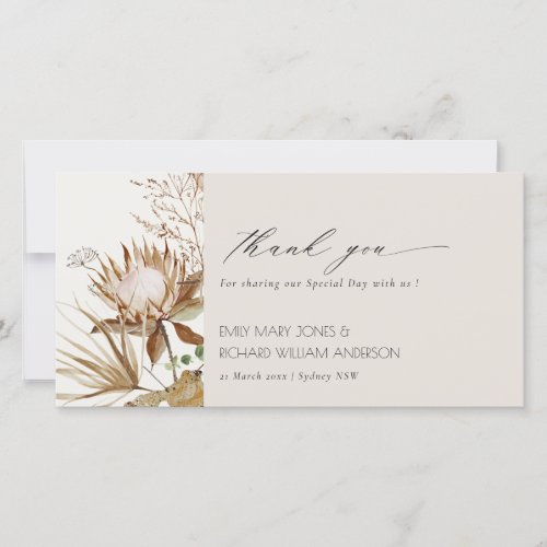 Elegant Boho Protea Dried Palm Floral Wedding  Thank You Card