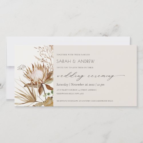 Elegant Boho Protea Dry Palm Floral Wedding Invite