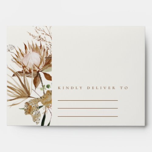 Elegant Boho Protea Ivory Dry Palm Floral Wedding Envelope