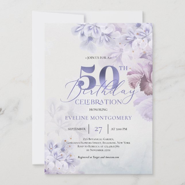 Elegant boho purple dusty pink blue spring  invitation (Front)