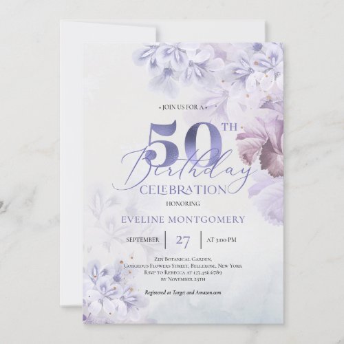 Elegant boho purple dusty pink blue spring  invitation