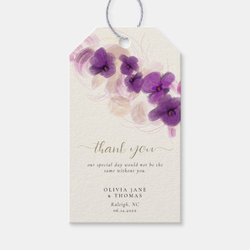 Elegant Boho Purple Orchids Gold Floral Wedding Gift Tags