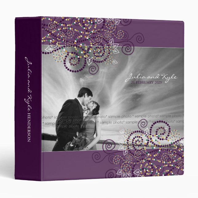 Elegant Boho Purple Spiral Ethnic Wedding Binder (Front/Spine)