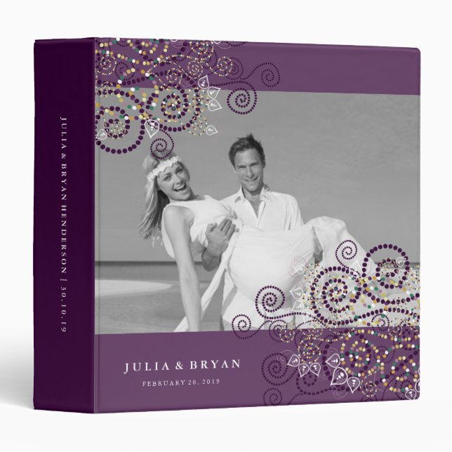 Elegant Boho Purple Spiral Ethnic Wedding Binder (Front/Spine)