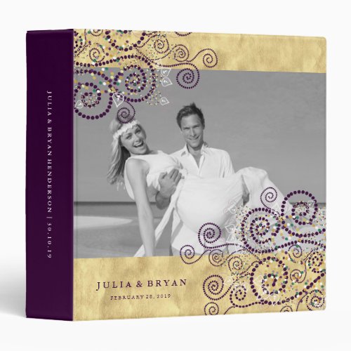 Elegant Boho Purple Spiral Gold Wedding Binder