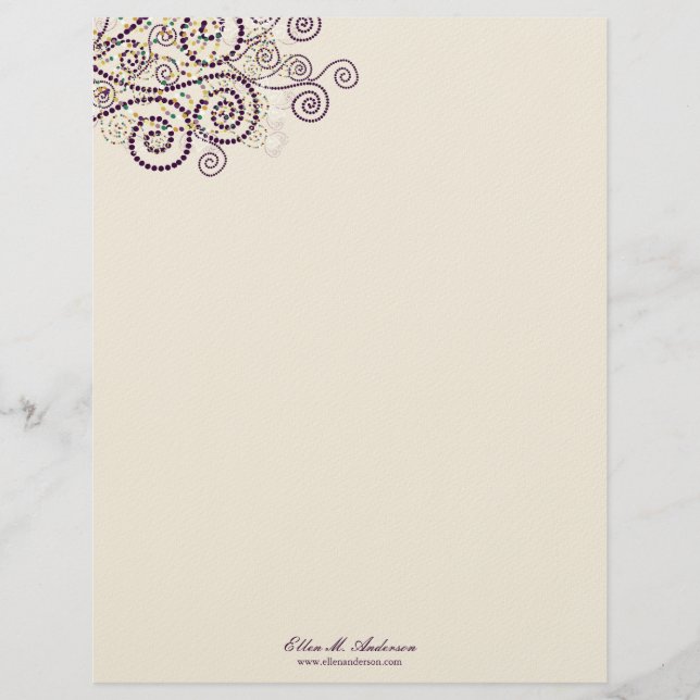 Elegant Boho Purple Spirals Artistic Deco Custom Letterhead (Front)