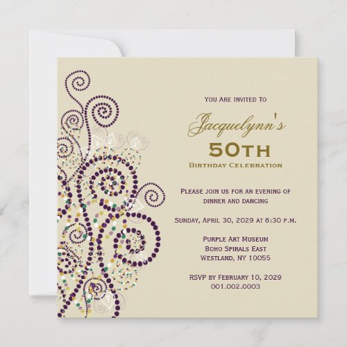 Elegant Boho Purple Spirals Birthday Party Invite