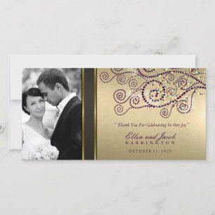 Elegant Boho Purple Spirals Gold Wedding Thank You Card
