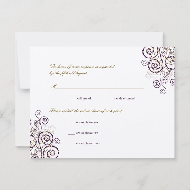 Elegant Boho Purple Spirals Wedding RSVP Card (Front)