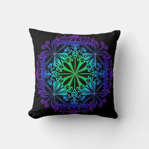 Elegant boho purple teal blue mandala patttern throw pillow