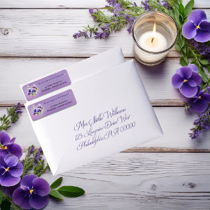 Elegant Boho Purple Violets Floral Return Address Label