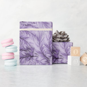 Elegant Boho Purple Whimsical Watercolor Feather Wrapping Paper