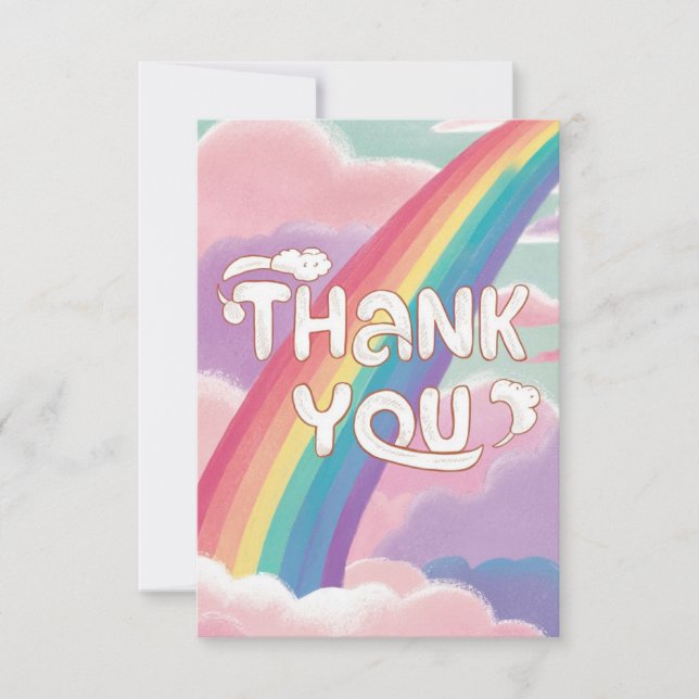 Elegant Boho Rainbow and Clouds Thank You Card (Front)