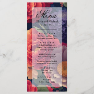Elegant boho red orange purple floral Wedding Menu