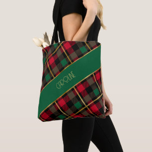 Elegant Boho Red Plaid Pattern Christmas Gift Tote Bag