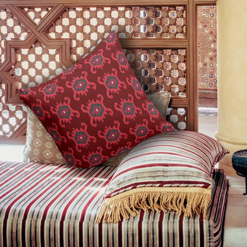 Elegant Boho Red Tribal Kilim Pattern Throw Pillow
