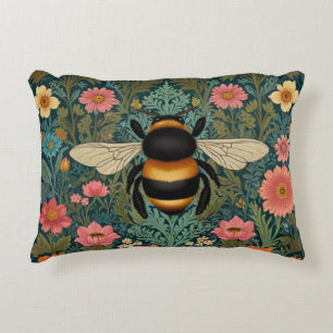 Elegant boho retro bumblebee spring florals accent pillow