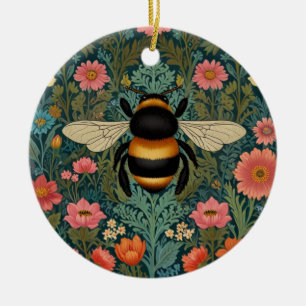 Elegant boho retro bumblebee spring florals ceramic ornament