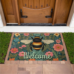 Elegant boho retro bumblebee spring florals doormat