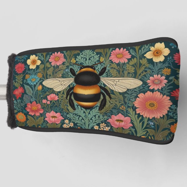 Elegant boho retro bumblebee spring florals  golf head cover (Front)