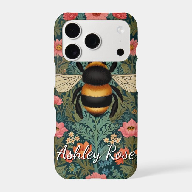 Elegant boho retro bumblebee spring florals  iphone case (Back)