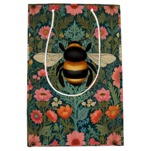 Elegant boho retro bumblebee spring florals  medium gift bag