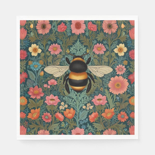 Elegant boho retro bumblebee spring florals  napkins (Front)