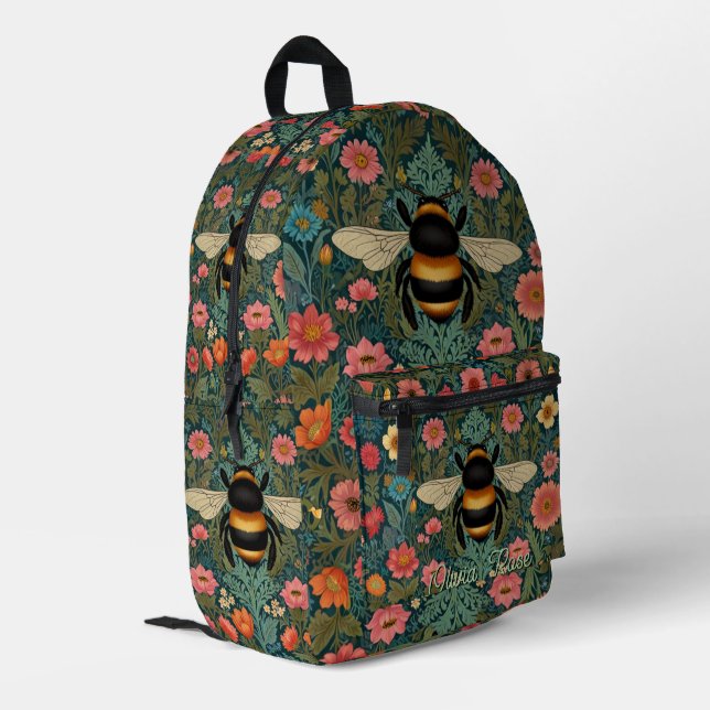 Elegant boho retro bumblebee spring florals  printed backpack (Back Corner Left)