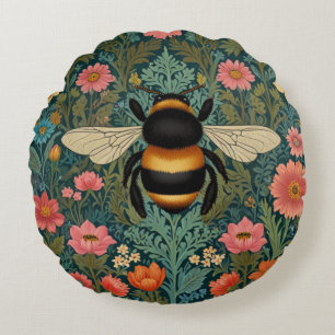 Elegant boho retro bumblebee spring florals  round pillow