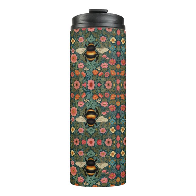 Elegant boho retro bumblebee spring florals  thermal tumbler (Front)