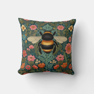 Elegant boho retro bumblebee spring florals  throw pillow