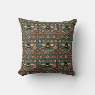 Elegant boho retro bumblebee spring florals throw pillow
