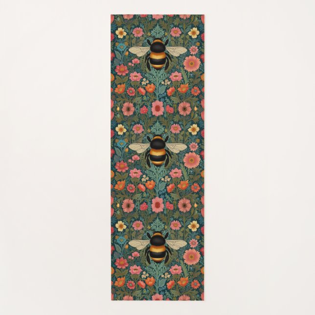Elegant boho retro bumblebee spring florals  yoga mat (Front)