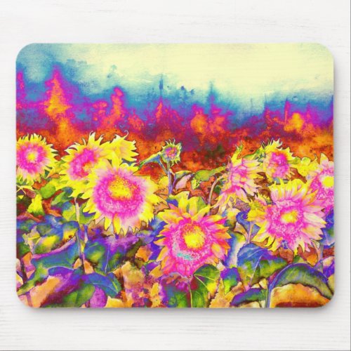 Elegant boho retro sunflowers pink yellow flowers mouse pad