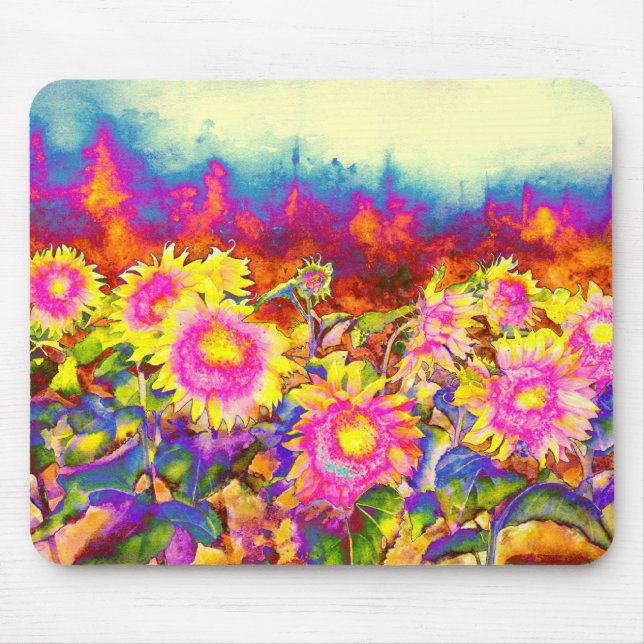 Elegant boho retro sunflowers pink yellow flowers mouse pad (Front)